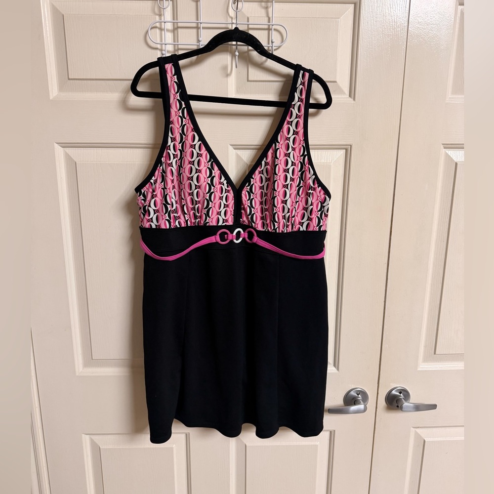 VTG Y2K 90s Inches Off Plus size Belted Mod One Piece Swimsuit